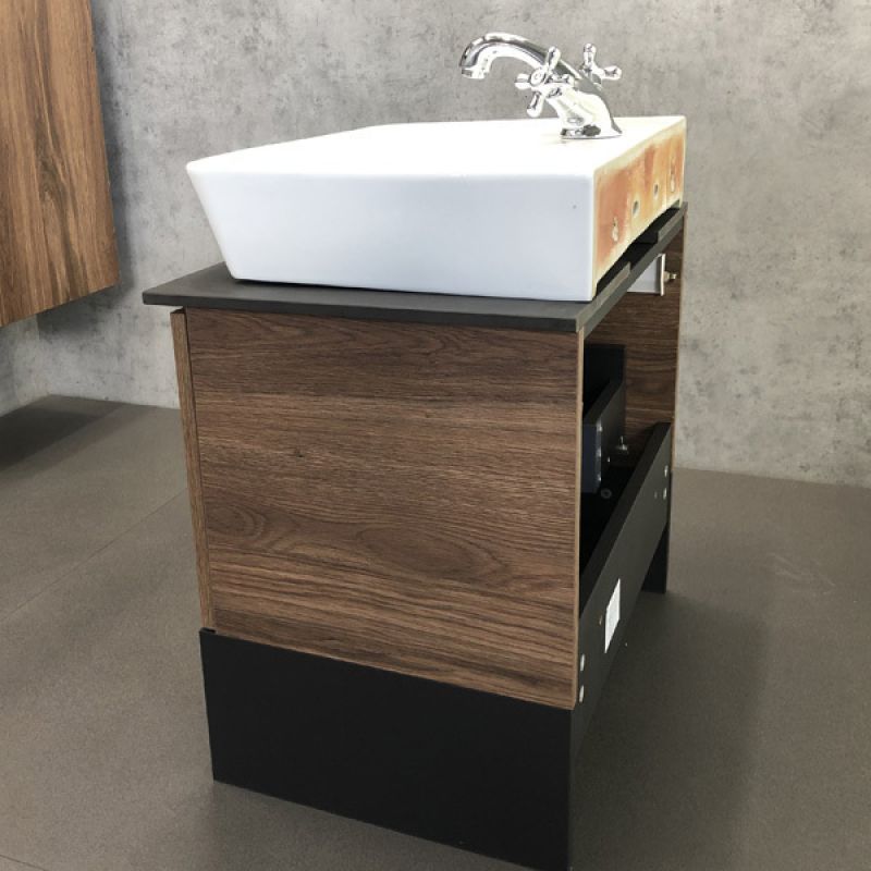 Тумба с раковиной Comforty "Штутгарт-60" 00004151039 дуб тёмно-коричневый с черной столешницей №8 c рак. Comforty 9055RA-50