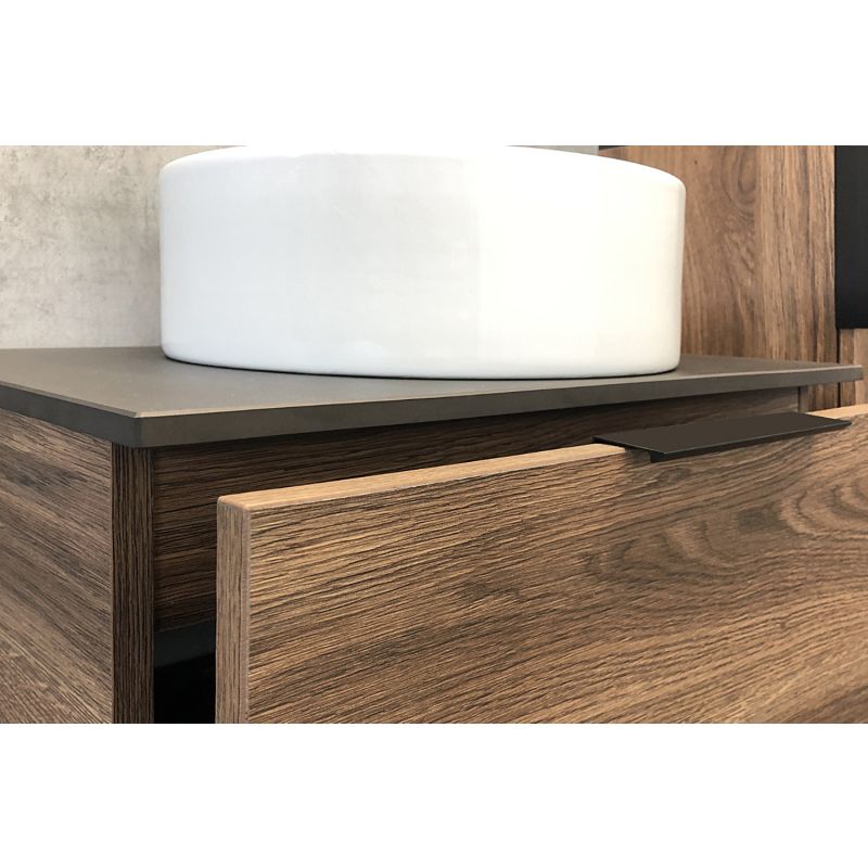 Тумба с раковиной Comforty "Штутгарт-60" 00-00001698 дуб тёмно-коричневый с черной столешницей с отверстием под смеситель №12 c рак. Comforty 9111