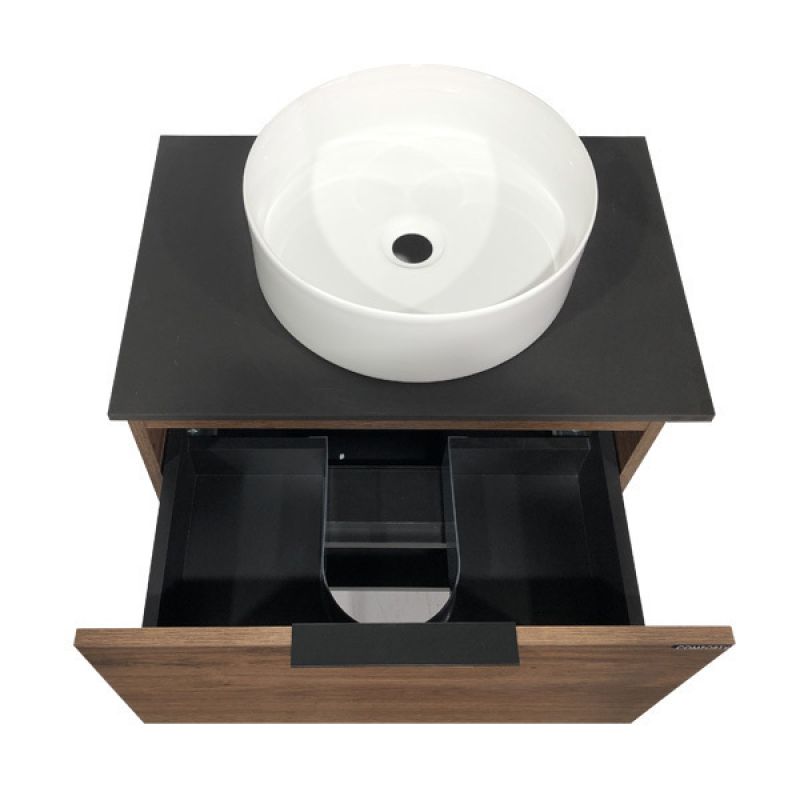 Тумба с раковиной Comforty "Штутгарт-60" 00-00001698 дуб тёмно-коричневый с черной столешницей с отверстием под смеситель №12 c рак. Comforty 9111