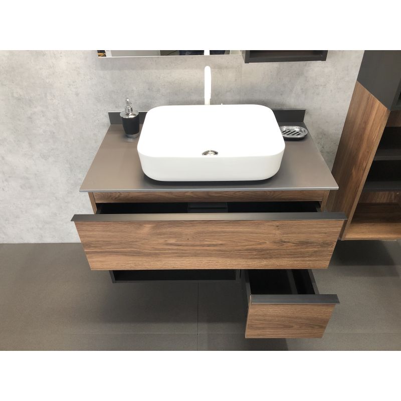 Тумба с раковиной Comforty "Штутгарт-90" 00-00002868 дуб тёмно-коричневый с черной столешницей c раковиной Comforty T-Y9378