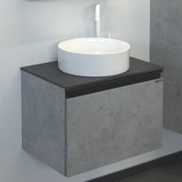 Тумба с раковиной Comforty "Эдинбург-60" 00-00002782 бетон светлый с черной столешницей с отверстием под смеситель №12, с раковиной Comforty 9111