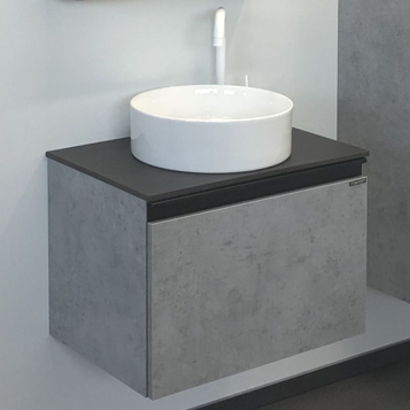 Тумба с раковиной Comforty "Эдинбург-60" 00-00002782 бетон светлый с черной столешницей с отверстием под смеситель №12, с раковиной Comforty 9111