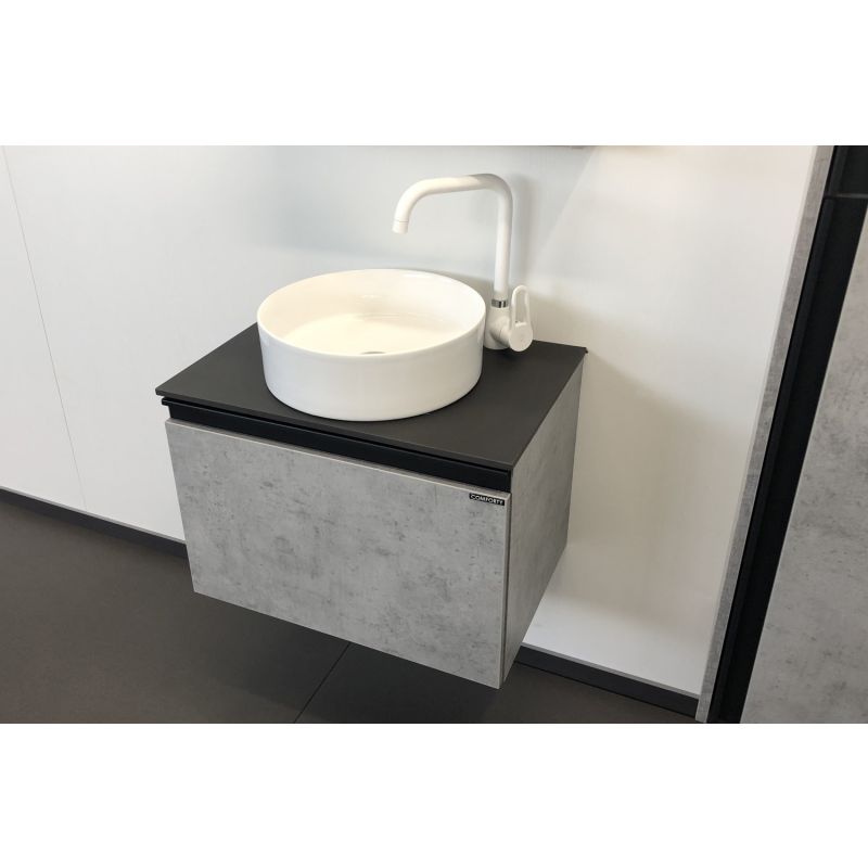 Тумба с раковиной Comforty "Эдинбург-60" 00-00002782 бетон светлый с черной столешницей с отверстием под смеситель №12, с раковиной Comforty 9111
