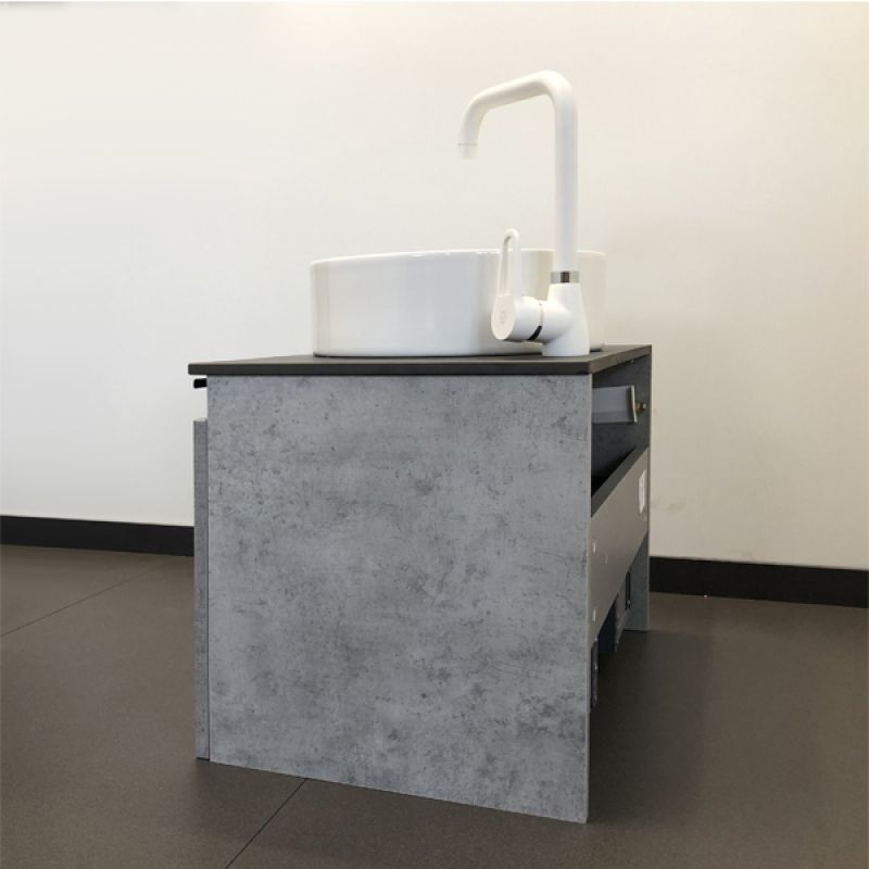 Тумба с раковиной Comforty "Эдинбург-60" 00-00002782 бетон светлый с черной столешницей с отверстием под смеситель №12, с раковиной Comforty 9111