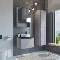 Тумба с раковиной Comforty "Эдинбург-60" 00-00002782 бетон светлый с черной столешницей с отверстием под смеситель №12, с раковиной Comforty 9111