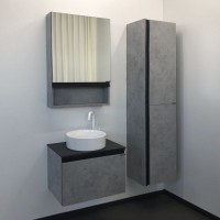Тумба с раковиной Comforty "Эдинбург-60" 00-00002782 бетон светлый с черной столешницей с отверстием под смеситель №12, с раковиной Comforty 9111