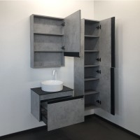 Тумба с раковиной Comforty "Эдинбург-60" 00-00002782 бетон светлый с черной столешницей с отверстием под смеситель №12, с раковиной Comforty 9111