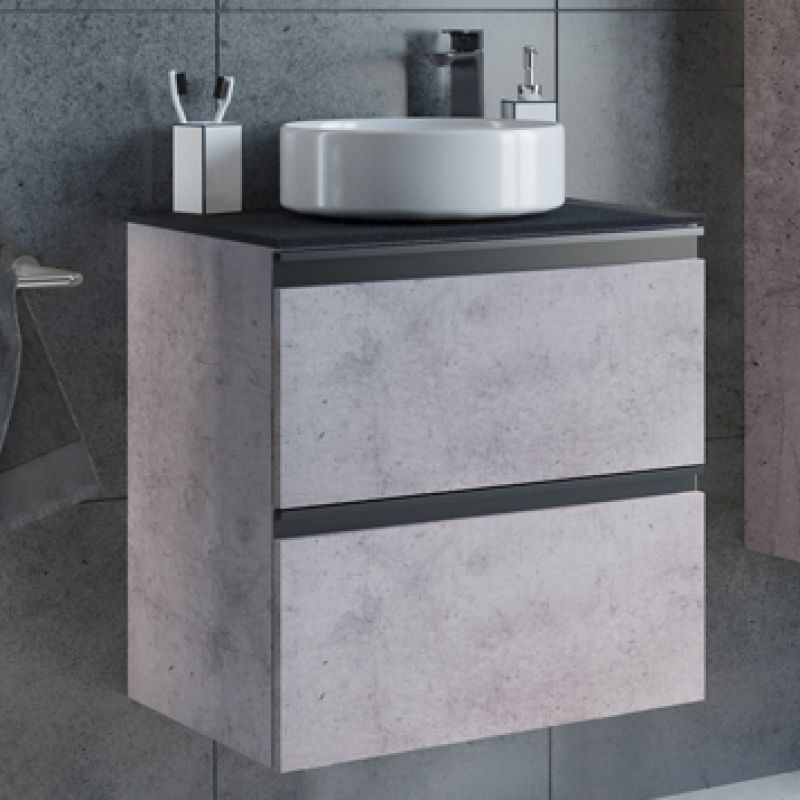 Тумба с раковиной Comforty "Эдинбург-60-2" 00-00005701 бетон светлый с черной столешницей с отверстием под смеситель, с раковиной Comforty 9111