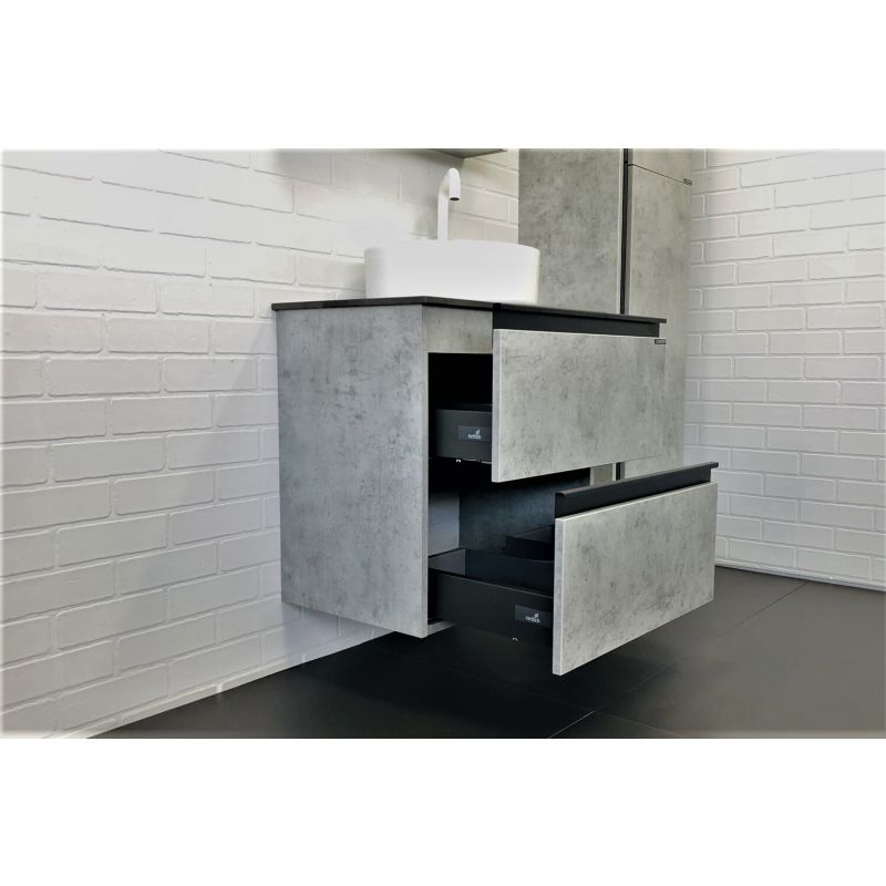 Тумба с раковиной Comforty "Эдинбург-60-2" 00-00005701 бетон светлый с черной столешницей с отверстием под смеситель, с раковиной Comforty 9111