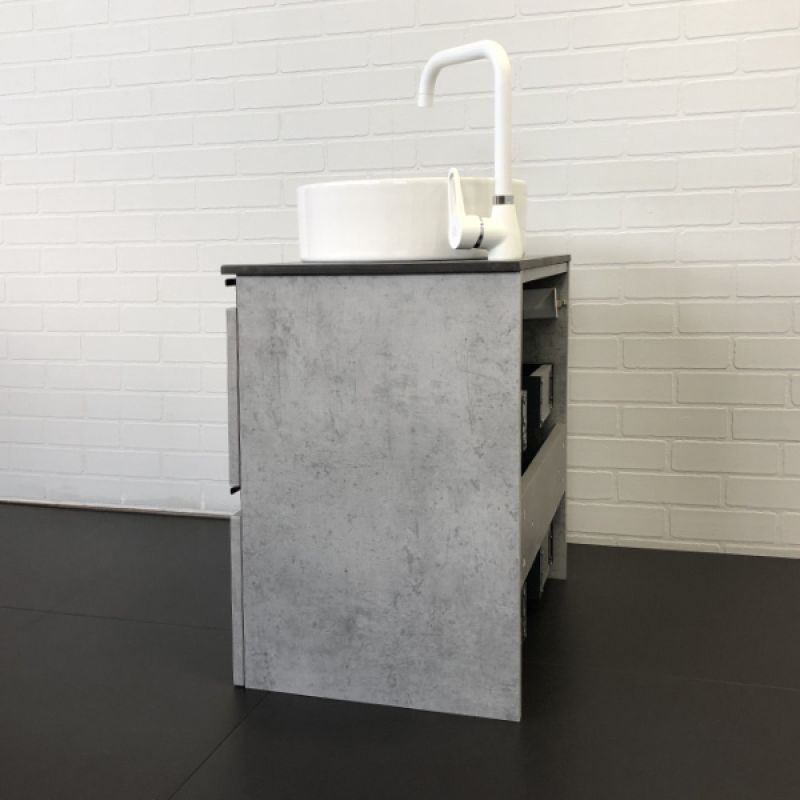 Тумба с раковиной Comforty "Эдинбург-60-2" 00-00005701 бетон светлый с черной столешницей с отверстием под смеситель, с раковиной Comforty 9111