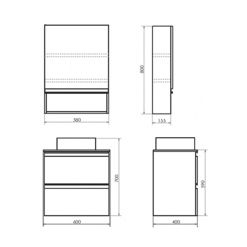 Тумба с раковиной Comforty "Эдинбург-60-2" 00-00005701 бетон светлый с черной столешницей с отверстием под смеситель, с раковиной Comforty 9111