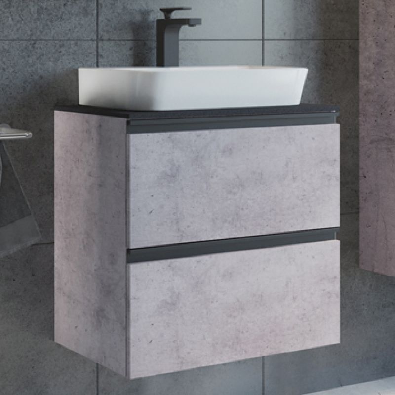 Тумба с раковиной Comforty "Эдинбург-60-2" 00-00005700 бетон светлый с черной столешницей, с раковиной Comforty 9055RA-50