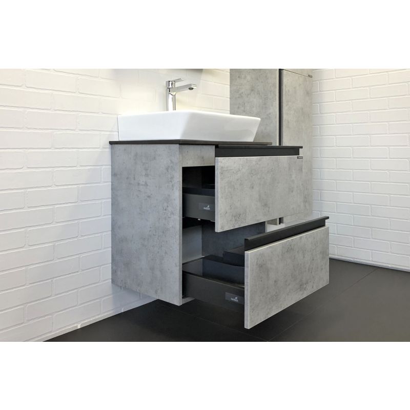 Тумба с раковиной Comforty "Эдинбург-60-2" 00-00005700 бетон светлый с черной столешницей, с раковиной Comforty 9055RA-50