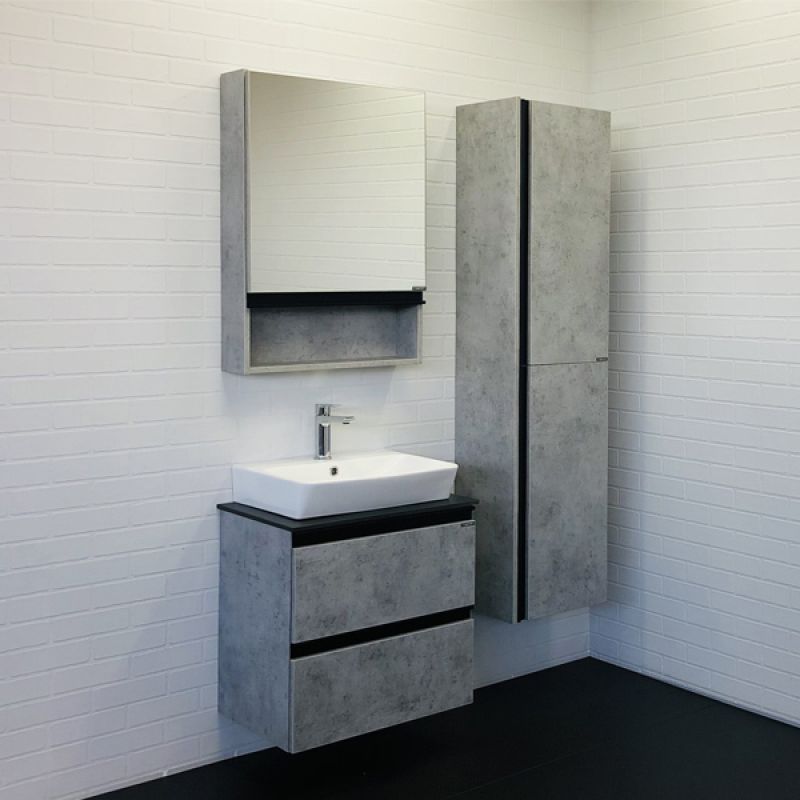 Тумба с раковиной Comforty "Эдинбург-60-2" 00-00005700 бетон светлый с черной столешницей, с раковиной Comforty 9055RA-50