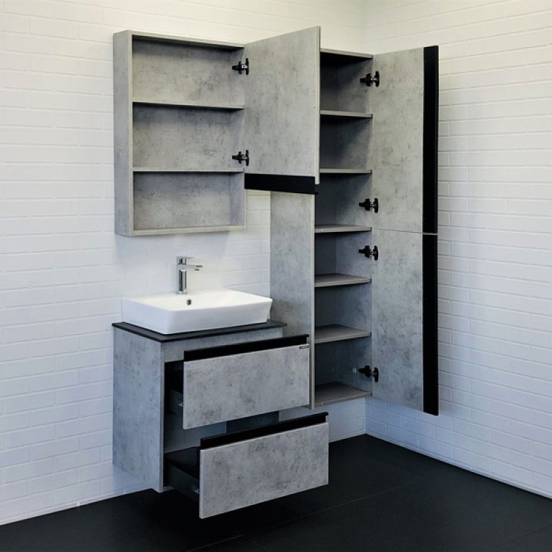 Тумба с раковиной Comforty "Эдинбург-60-2" 00-00005700 бетон светлый с черной столешницей, с раковиной Comforty 9055RA-50