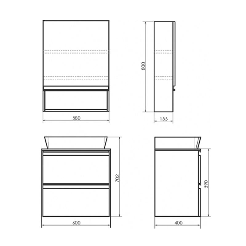 Тумба с раковиной Comforty "Эдинбург-60-2" 00-00005700 бетон светлый с черной столешницей, с раковиной Comforty 9055RA-50