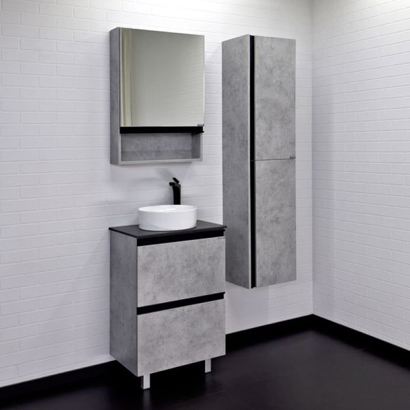 Тумба с раковиной Comforty "Эдинбург-60-Н" 00-00004767 бетон светлый с черной столешницей с отверстием под смеситель, с раковиной Comforty 9111