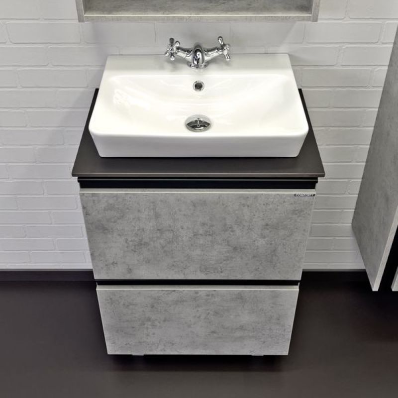 Тумба с раковиной Comforty "Эдинбург-60-Н" 00-00004763 бетон светлый с черной столешницей, с раковиной Comforty 9055RA-50