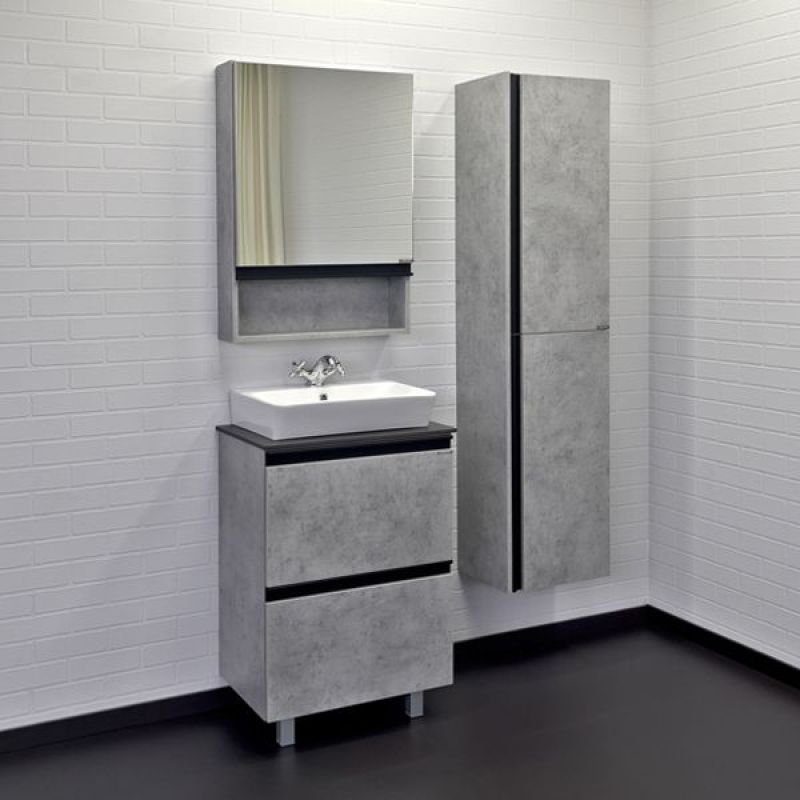 Тумба с раковиной Comforty "Эдинбург-60-Н" 00-00004763 бетон светлый с черной столешницей, с раковиной Comforty 9055RA-50