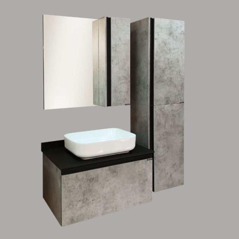 Тумба с раковиной Comforty "Эдинбург-75" 00004149066 бетон светлый с черной столешницей, с раковиной Comforty T-Y9378