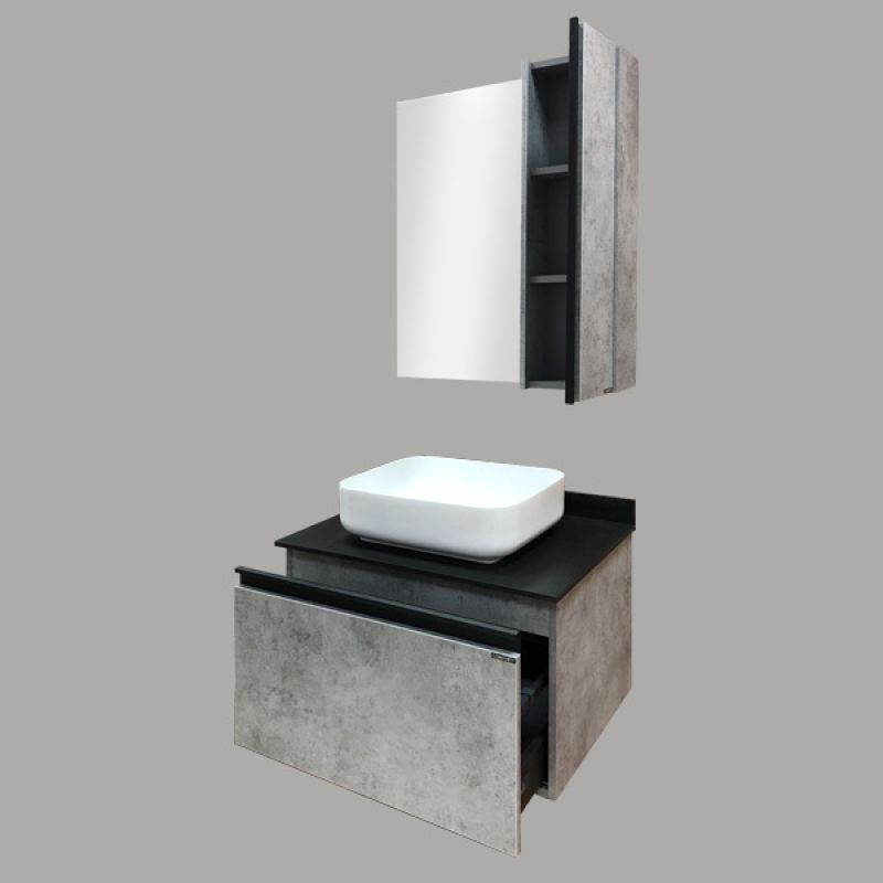 Тумба с раковиной Comforty "Эдинбург-75" 00004149066 бетон светлый с черной столешницей, с раковиной Comforty T-Y9378