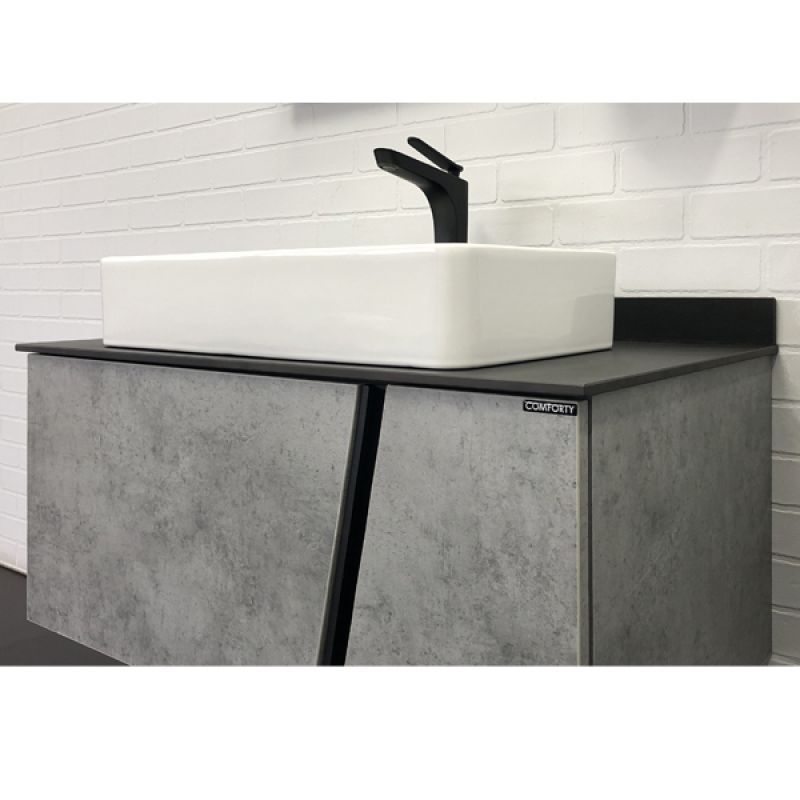 Тумба с раковиной Comforty "Эдинбург-90" 00004149881 бетон светлый с черной столешницей, с раковиной Comforty 78189