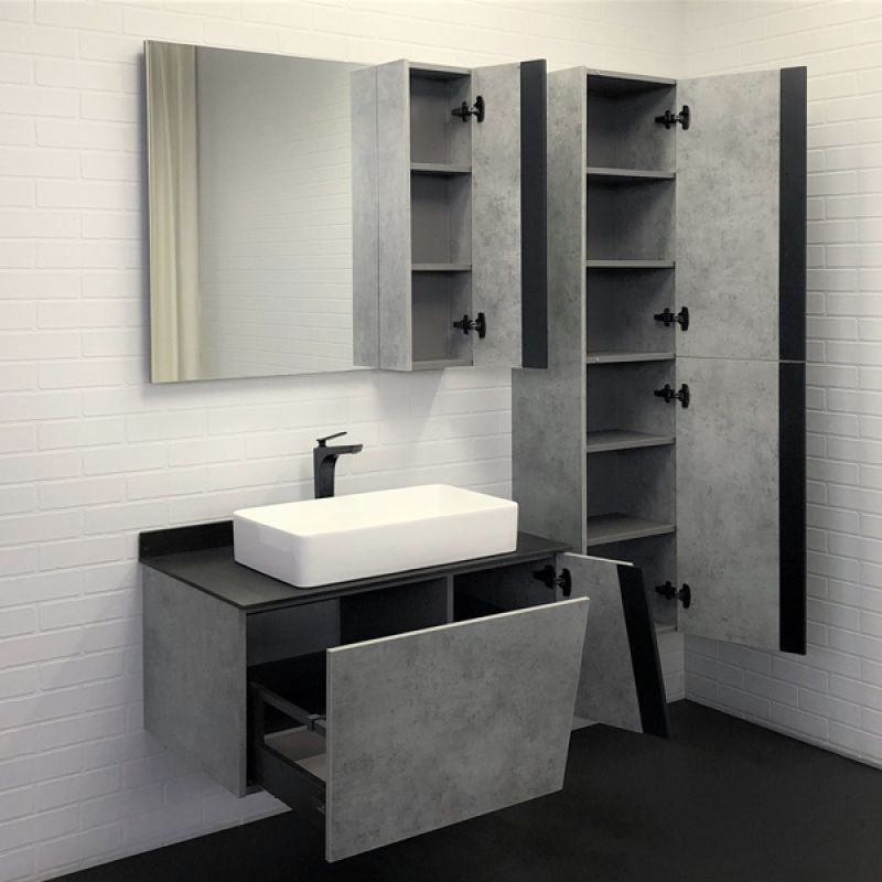 Тумба с раковиной Comforty "Эдинбург-90" 00004149881 бетон светлый с черной столешницей, с раковиной Comforty 78189