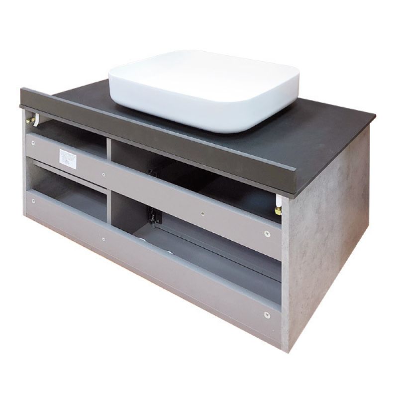 Тумба с раковиной Comforty "Эдинбург-90" 00004147997 бетон светлый с черной столешницей, с раковиной Comforty T-Y9378