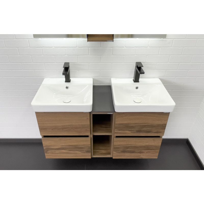 Тумба с раковиной Comforty  Дартфорд-110 00-00013690 дуб тёмно-коричневый с раковинами Адриана-45