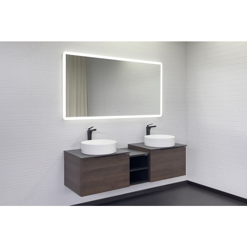 Тумба с раковиной Comforty Портленд-150 00-00013687 дуб шоколадно-коричневый со столешницей под мрамор Калакатта Блэк c раковинами Comforty 9110