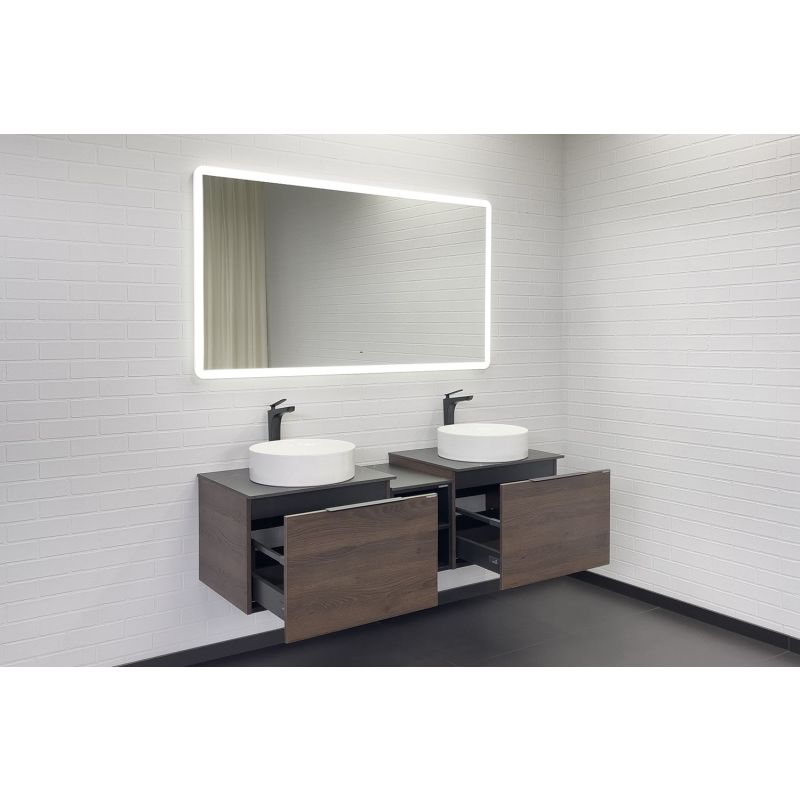 Тумба с раковиной Comforty Портленд-150 00-00013687 дуб шоколадно-коричневый со столешницей под мрамор Калакатта Блэк c раковинами Comforty 9110