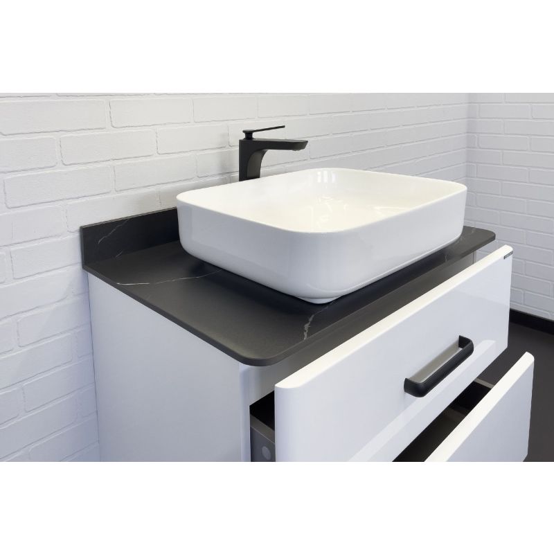 Тумба с раковиной Comforty "Амстердам-75" 00-00013775 белая со столеш. под мрамор Калакатта Блэк с рак.Comforty T-Y9378