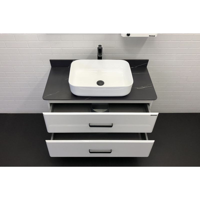 Тумба с раковиной Comforty "Амстердам-95" 00-00014001 белая со столеш. под мрамор Калакатта Блэк с рак. Comforty T-Y9378