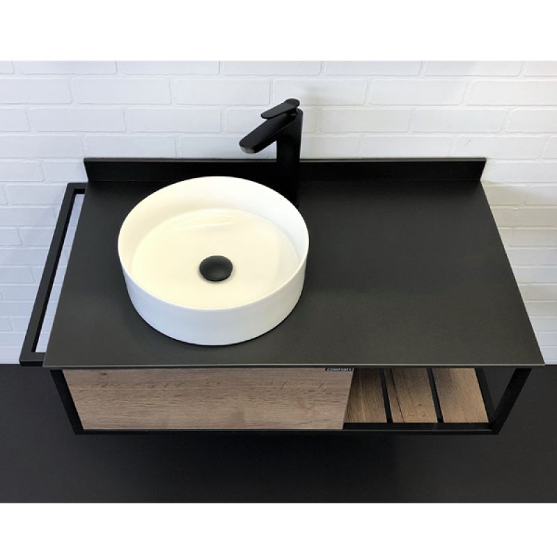 Тумба с раковиной Comforty "Лиссабон-95" 00-00006269 дуб темный с левой черной столешницей с раковиной Comforty 9111