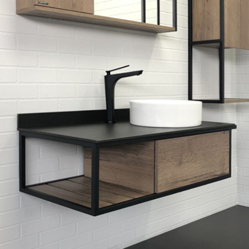 Тумба с раковиной Comforty "Лиссабон-95" 00-00006558 дуб темный с правой черной столешницей с раковиной Comforty 9111