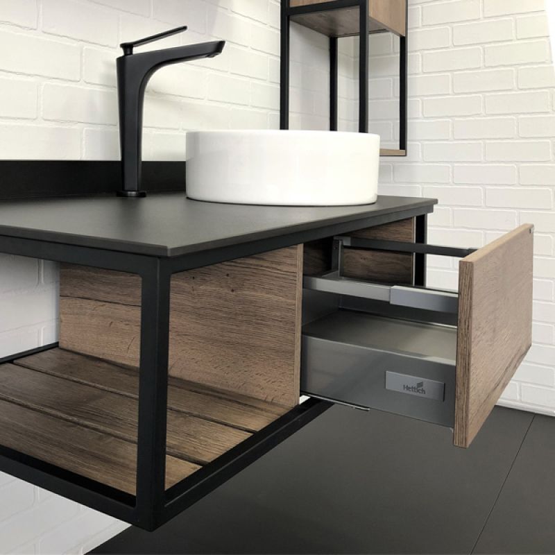 Тумба с раковиной Comforty "Лиссабон-95" 00-00006558 дуб темный с правой черной столешницей с раковиной Comforty 9111