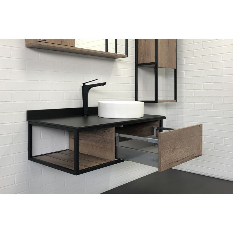 Тумба с раковиной Comforty "Лиссабон-95" 00-00006558 дуб темный с правой черной столешницей с раковиной Comforty 9111