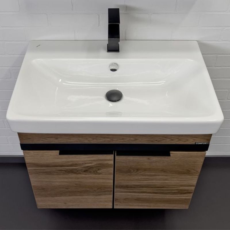 Тумба с раковиной Comforty "Соло-70" 00-00010978 дуб тёмно-коричнвый с раковиной Адриана 70