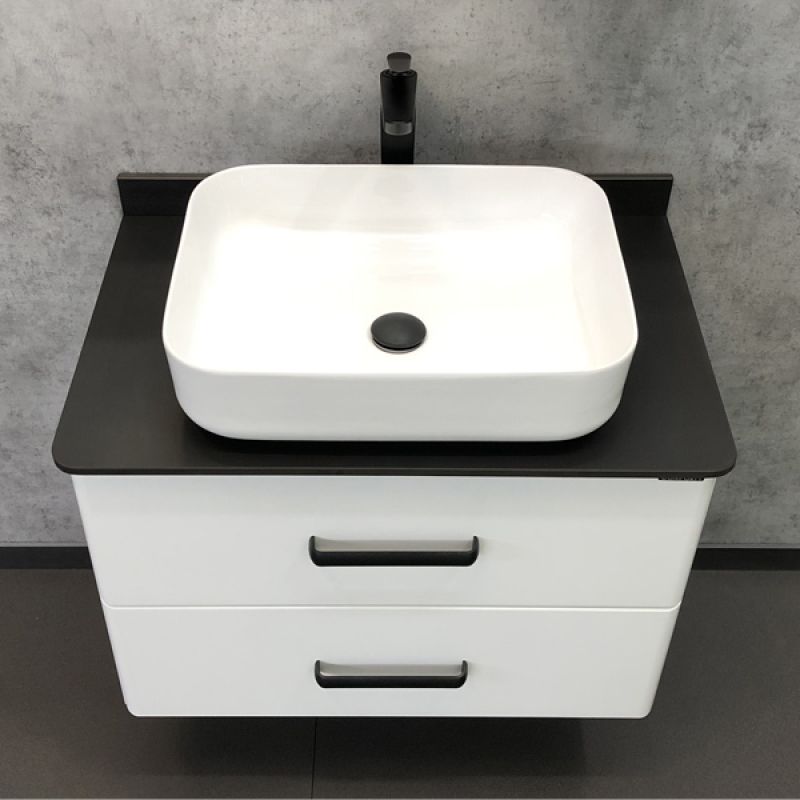 Тумба с раковиной Comforty Амстердам-75 00-00004668 белая с черной матовой столешницей раковина Comforty T-Y9378