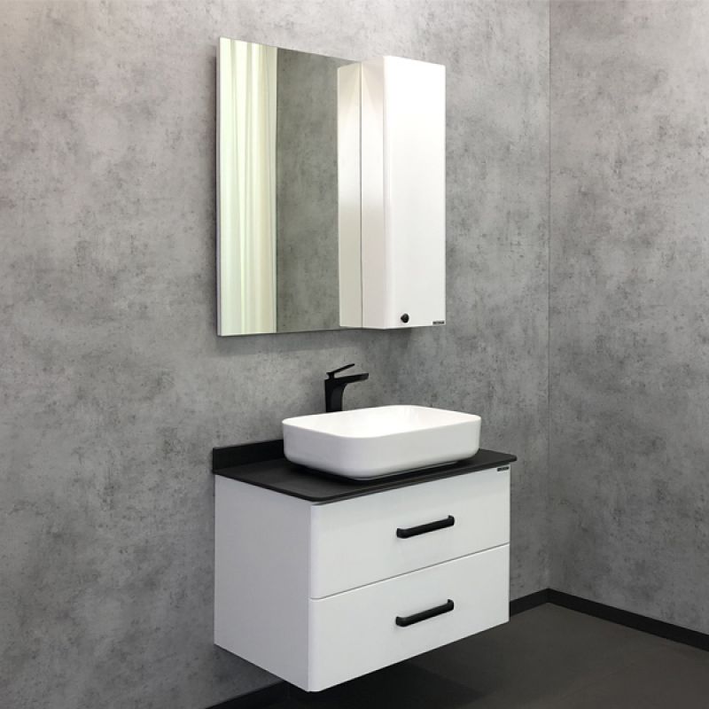 Тумба с раковиной Comforty Амстердам-75 00-00004668 белая с черной матовой столешницей раковина Comforty T-Y9378