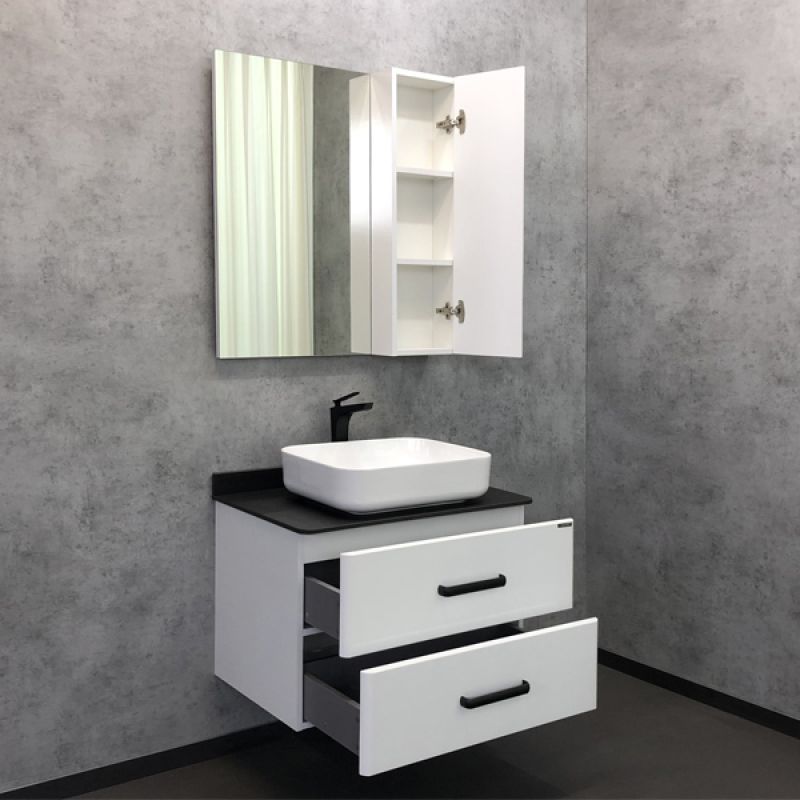 Тумба с раковиной Comforty Амстердам-75 00-00004668 белая с черной матовой столешницей раковина Comforty T-Y9378
