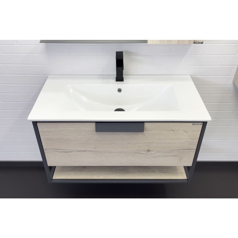 Тумба с раковиной Comforty Бонн 90 00-00011781 графит/дуб дымчатый с раковиной Quadro 90