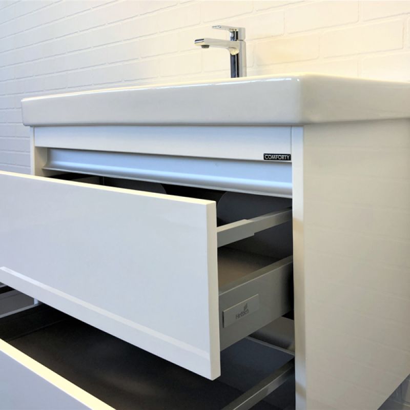 Тумба с раковиной Comforty Дублин 89 00-00005213 белый глянец с раковиной Адриана 90