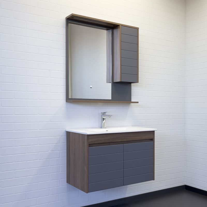 Тумба с раковиной Comforty Кемер-75 00-00017883 антрацит/дуб тёмно-коричневый с раковиной Comforty 75E