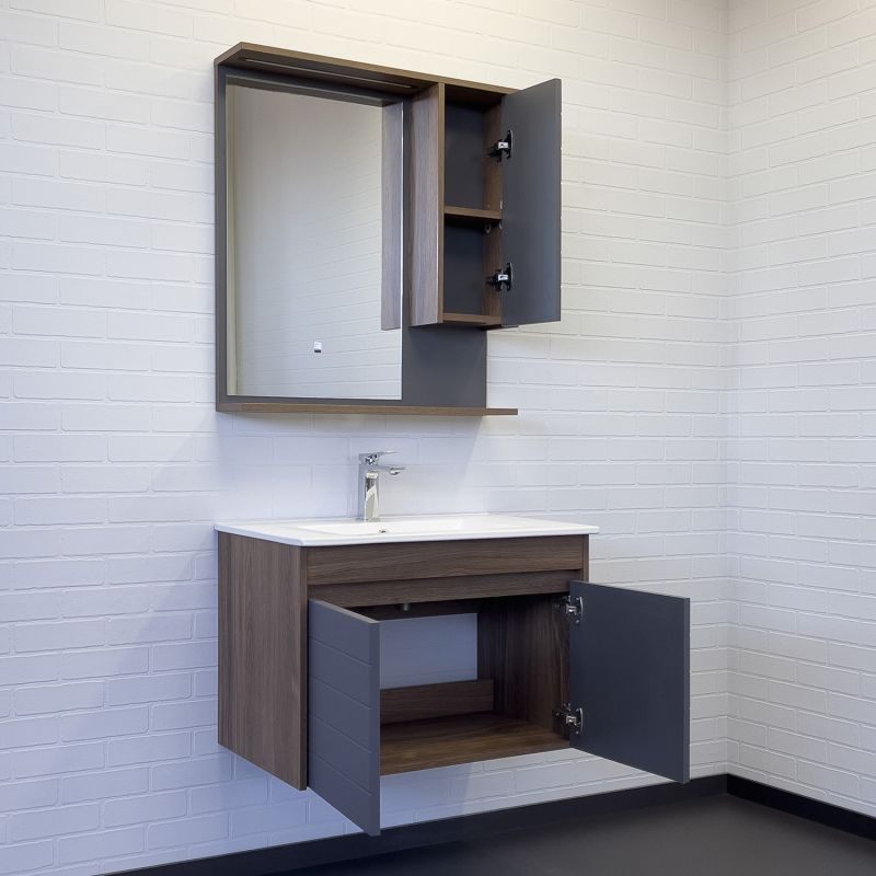 Тумба с раковиной Comforty Кемер-75 00-00017883 антрацит/дуб тёмно-коричневый с раковиной Comforty 75E