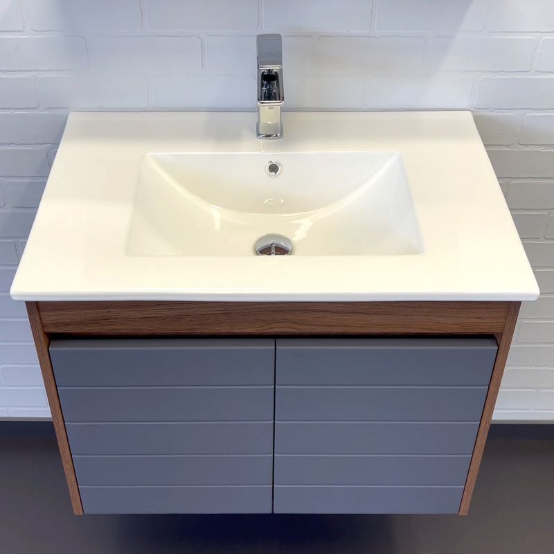 Тумба с раковиной Comforty Кемер-75 00-00017883 антрацит/дуб тёмно-коричневый с раковиной Comforty 75E