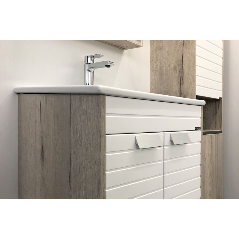 Тумба с раковиной Comforty Клеон 60Н 00-00002044 белый/дуб дымчатый с раковиной Quadro 60