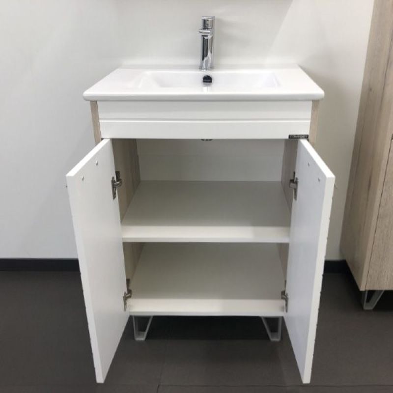 Тумба с раковиной Comforty Клеон 60Н 00-00002044 белый/дуб дымчатый с раковиной Quadro 60