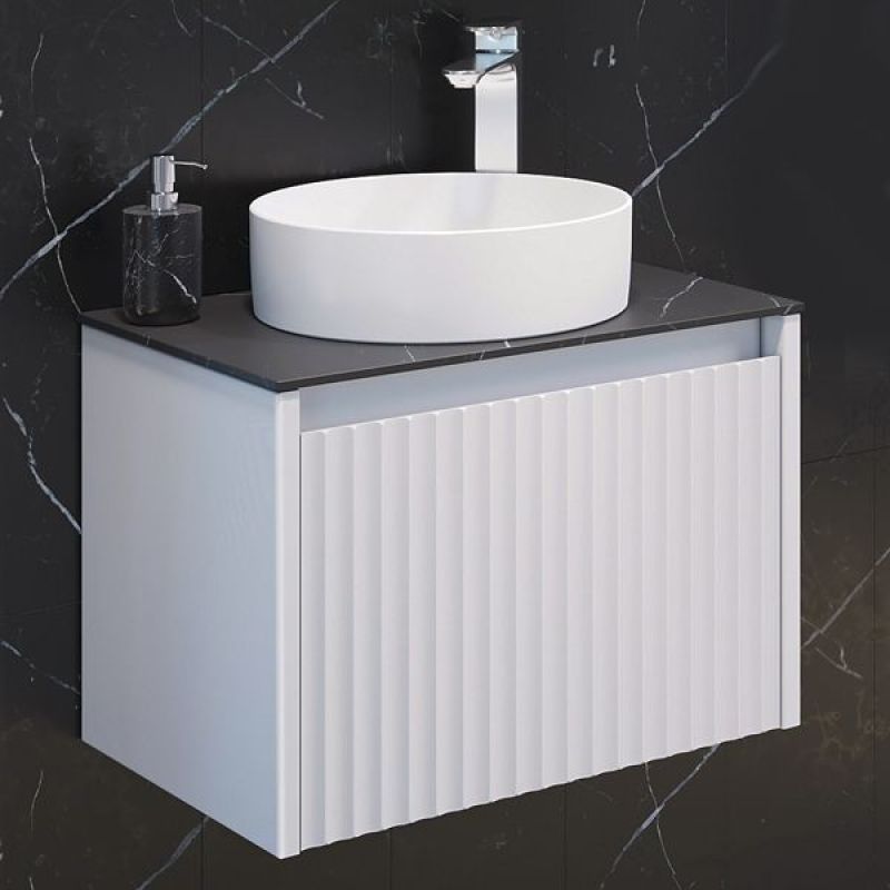 Тумба с раковиной Comforty Марсель-60 00-00012272 белый матовый со столешницей под мрамор Калакатта Блэк c раковиной Comforty 9111