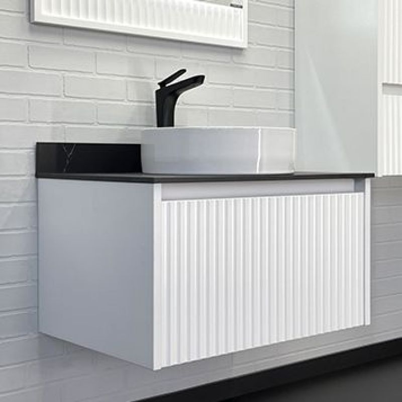 Тумба с раковиной Comforty Марсель-75 00-00012270 белая матовая со столешницей под черный мрамор c раковиной Comforty 9110